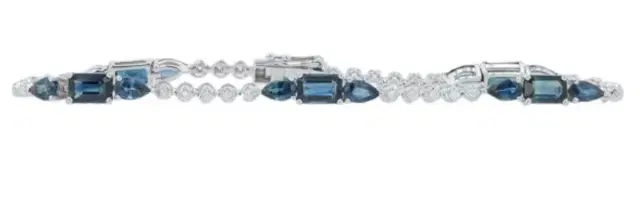 Wish Fine Jewelry 6.20ct Blue Sapphire and Diamond 14K Gold Tennis Bracelet