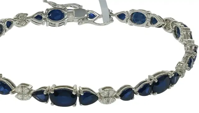 Wish Fine Jewelry 9.66ct Blue Sapphire and Diamond 14K Gold Bracelet