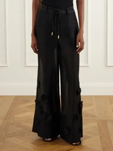 Aje Cloudscape Flower-appliqué Lyocell And Linen-blend Mid-rise Wide-leg Pants | Thumbnail 3