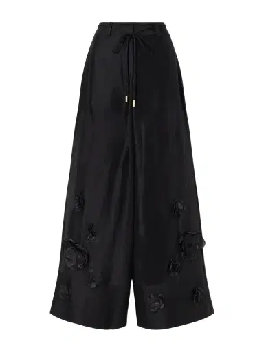 Aje Cloudscape Flower-appliqué Lyocell And Linen-blend Mid-rise Wide-leg Pants | Thumbnail 1