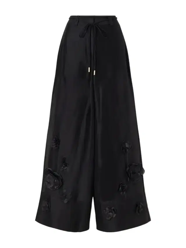 Aje Cloudscape Flower-appliqué Lyocell And Linen-blend Mid-rise Wide-leg Pants