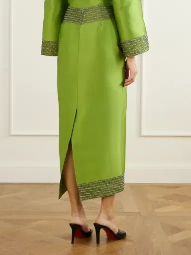 DESTREE Monica Embroidered Satin Midi Skirt | Thumbnail 4