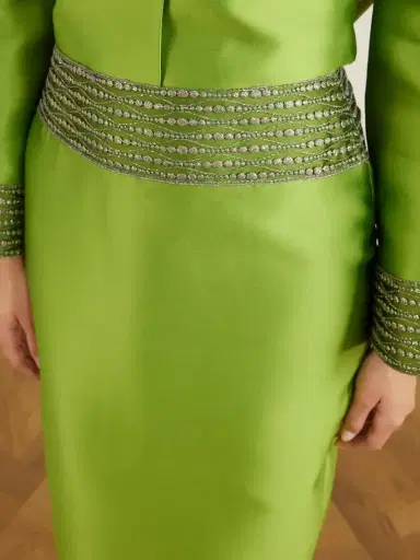 DESTREE Monica Embroidered Satin Midi Skirt | Thumbnail 5