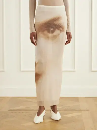 Jean Paul Gaultier Face Printed Mesh Maxi Skirt | Thumbnail 3