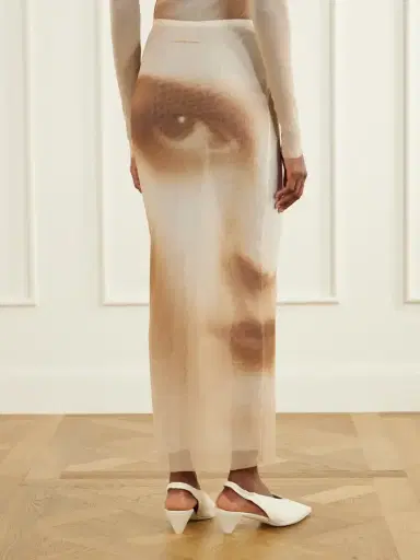 Jean Paul Gaultier Face Printed Mesh Maxi Skirt | Thumbnail 4