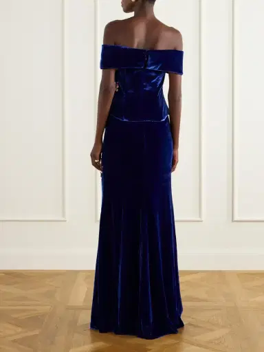 Costarellos Rielle Flower-appliqué Off-shoulder Velvet Gown | Thumbnail 3