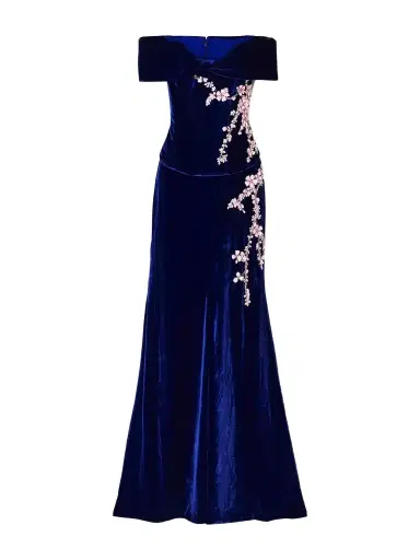 Costarellos Rielle Flower-appliqué Off-shoulder Velvet Gown | Thumbnail 1