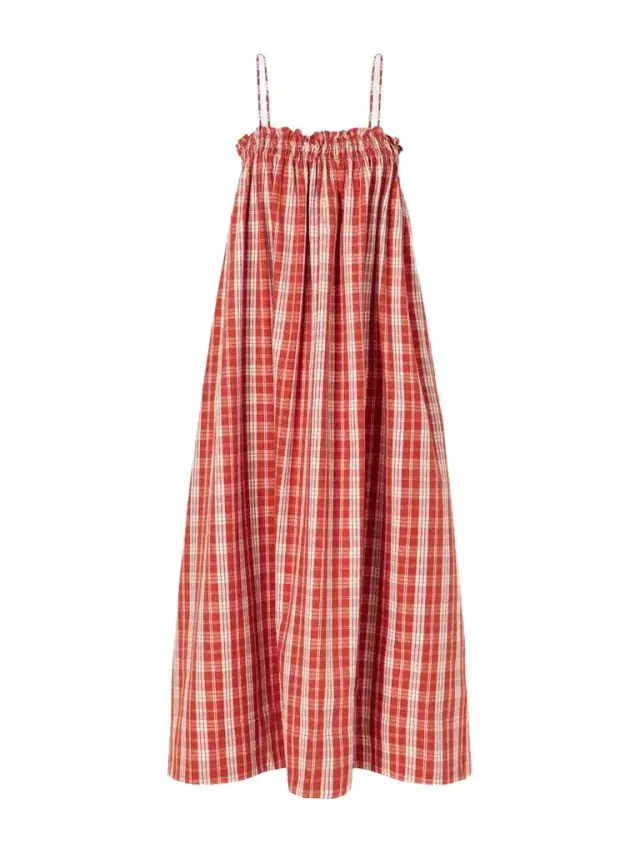 Faithfull Greta Checked Cotton Midi Dress