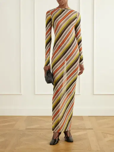 Jean Paul Gaultier Retro Stripe Printed Mesh Maxi Dress | Thumbnail 2