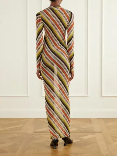 Jean Paul Gaultier Retro Stripe Printed Mesh Maxi Dress | Thumbnail 3