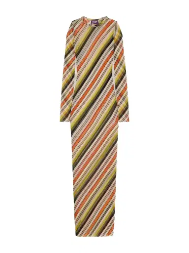 Jean Paul Gaultier Retro Stripe Printed Mesh Maxi Dress | Thumbnail 1