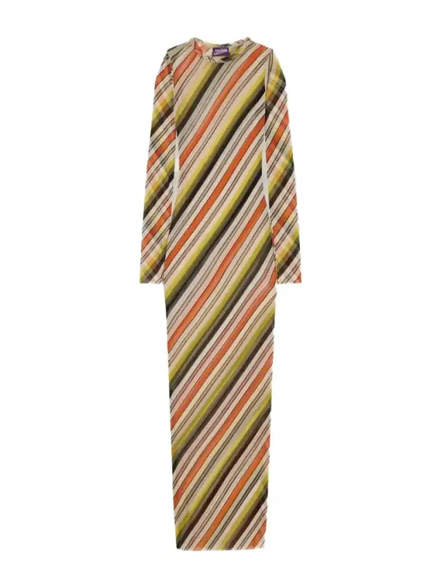 Jean Paul Gaultier Retro Stripe Printed Mesh Maxi Dress