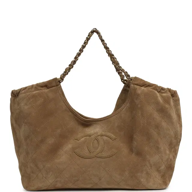 Chanel Chanel Large CC Cabas Hobo Bag Dark Beige Suede Gold Hardware