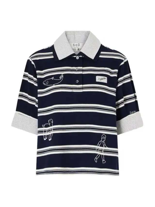 Sea Mina Embroidered Striped Polo Shirt