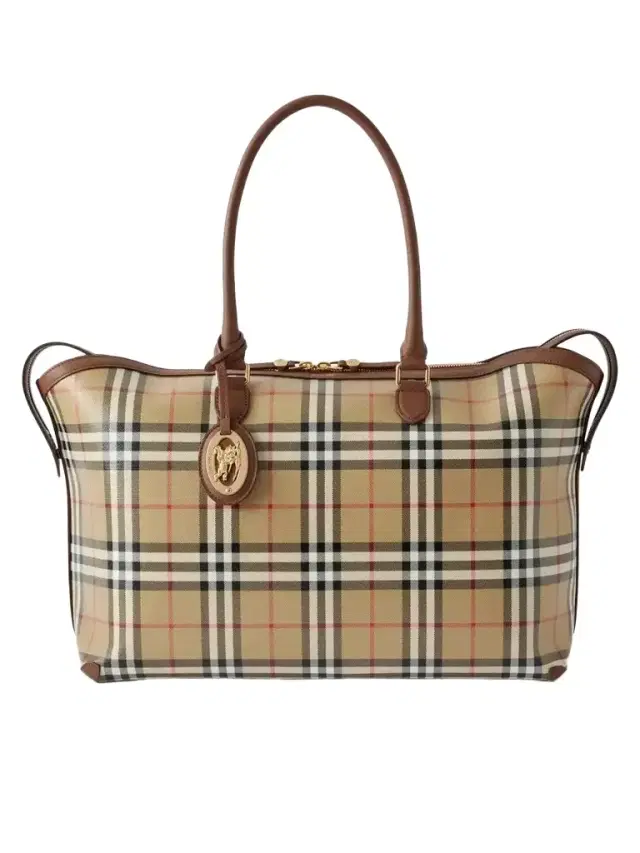 Burberry Medium Check Zip Leather-trimmed Tote