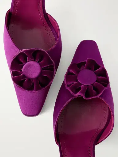 Manolo Blahnik Caulosli 90 Velvet-trimmed Satin Slingback Pumps | Thumbnail 5 Manolo Blahnik Caulosli 90 Velvet-trimmed Satin Slingback Pumps | Thumbnail 5
