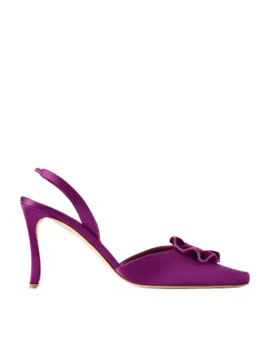 Manolo Blahnik Caulosli 90 Velvet-trimmed Satin Slingback Pumps | Thumbnail 1 Manolo Blahnik Caulosli 90 Velvet-trimmed Satin Slingback Pumps | Thumbnail 1