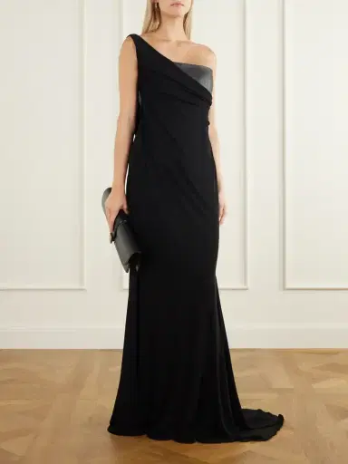 Alex Perry Asymmetric Leather And Jersey Gown | Thumbnail 2