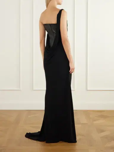 Alex Perry Asymmetric Leather And Jersey Gown | Thumbnail 3