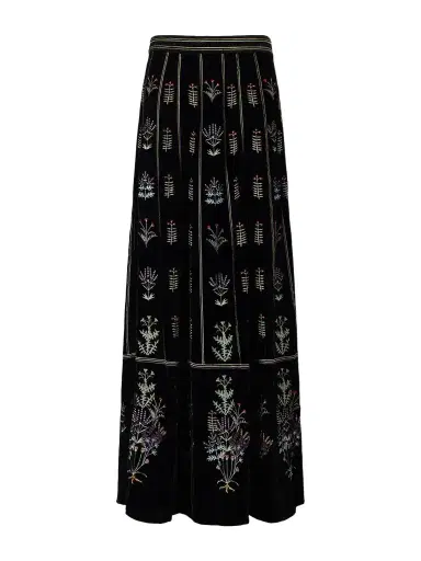 Emporio Sirenuse Camille Agra Flower-embroidered Velvet Midi Skirt | Thumbnail 1