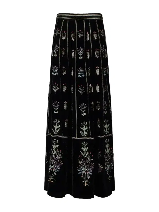 Emporio Sirenuse Camille Agra Flower-embroidered Velvet Midi Skirt