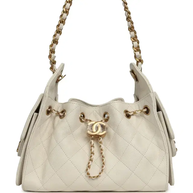 Chanel Chanel Mini 25 Hobo Bag White Caviar Antique Gold Hardware