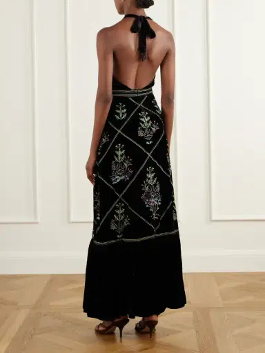 Emporio Sirenuse Chantal Agra Flower-embroidered Velvet Midi Dress | Thumbnail 3