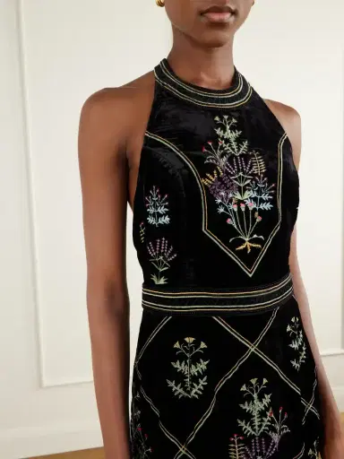 Emporio Sirenuse Chantal Agra Flower-embroidered Velvet Midi Dress | Thumbnail 4