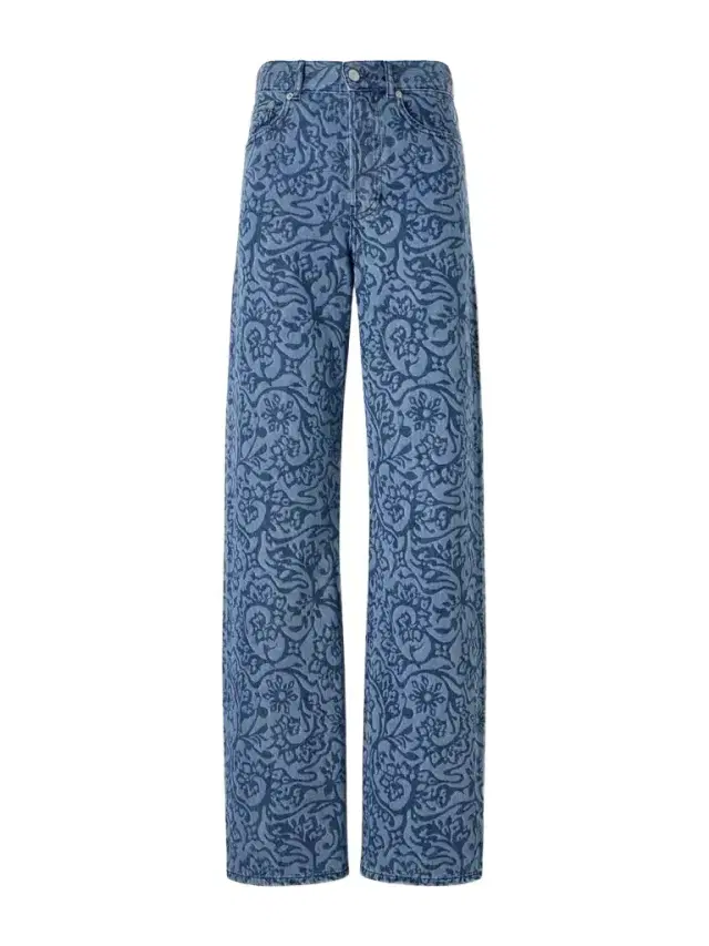 Printed Mid-rise Wide-leg Jeans