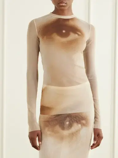 Jean Paul Gaultier Face Printed Mesh Blouse | Thumbnail 3