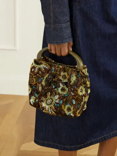 Dries Van Noten Bead-embellished Printed Leather-trimmed Velvet Shoulder Bag | Thumbnail 2