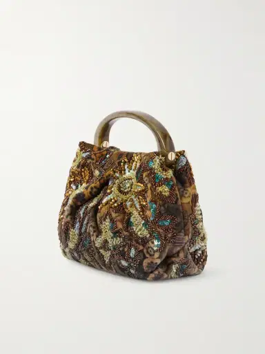 Dries Van Noten Bead-embellished Printed Leather-trimmed Velvet Shoulder Bag | Thumbnail 4
