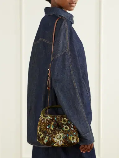 Dries Van Noten Bead-embellished Printed Leather-trimmed Velvet Shoulder Bag | Thumbnail 5