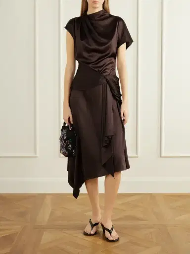 Staud Davina Gathered Silk-blend Satin Midi Dress | Thumbnail 2