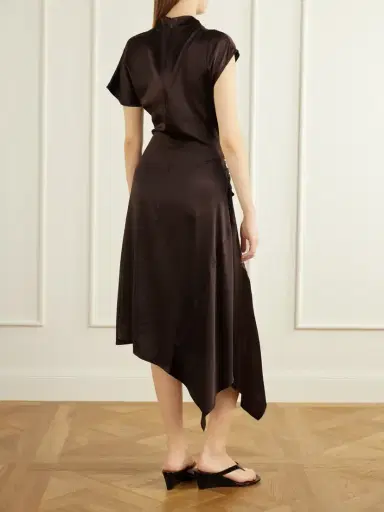 Staud Davina Gathered Silk-blend Satin Midi Dress | Thumbnail 3