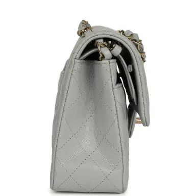 Chanel Chanel Small Classic Double Flap Bag Light Grey Caviar Light Gold Hardware | Thumbnail 3 Chanel Chanel Small Classic Double Flap Bag Light Grey Caviar Light Gold Hardware | Thumbnail 3