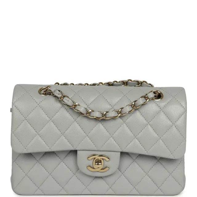 Chanel Chanel Small Classic Double Flap Bag Light Grey Caviar Light Gold Hardware