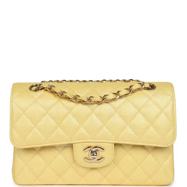 Chanel Chanel Small Classic Double Flap Bag Yellow Iridescent Caviar Light Gold Hardware
