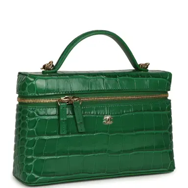 Chanel Chanel Top Handle Long Vanity Case with Chain Green Croc Embossed Calfskin Gold Hardware | Thumbnail 2 Chanel Chanel Top Handle Long Vanity Case with Chain Green Croc Embossed Calfskin Gold Hardware | Thumbnail 2