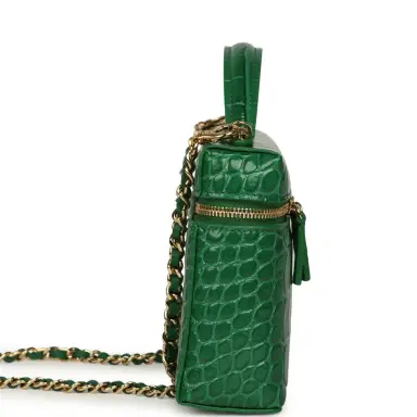 Chanel Chanel Top Handle Long Vanity Case with Chain Green Croc Embossed Calfskin Gold Hardware | Thumbnail 3 Chanel Chanel Top Handle Long Vanity Case with Chain Green Croc Embossed Calfskin Gold Hardware | Thumbnail 3