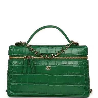 Chanel Chanel Top Handle Long Vanity Case with Chain Green Croc Embossed Calfskin Gold Hardware | Thumbnail 1 Chanel Chanel Top Handle Long Vanity Case with Chain Green Croc Embossed Calfskin Gold Hardware | Thumbnail 1