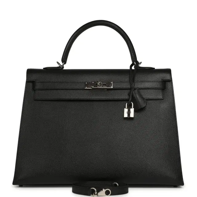HERMÈS gerry Pre-owned Hermes Kelly Sellier 35 Black Epsom Palladium Hardware