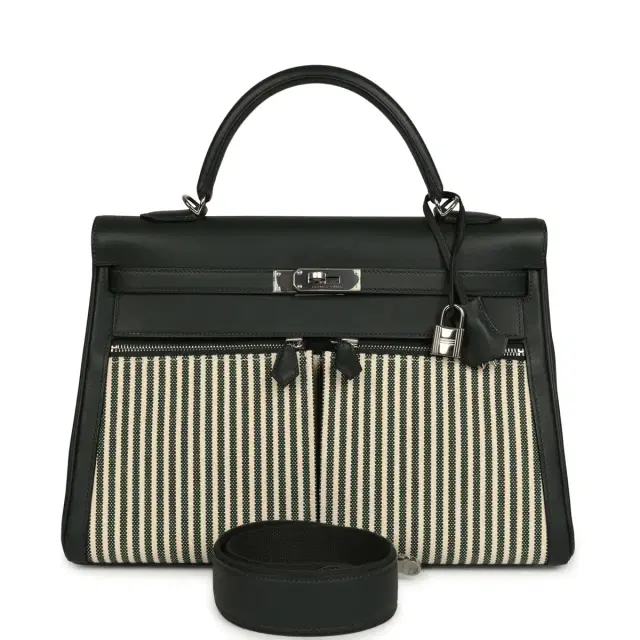 HERMÈS Hermes Kelly Lakis 35 Vert Anglais Swift, Toile Riga Palladium Hardware