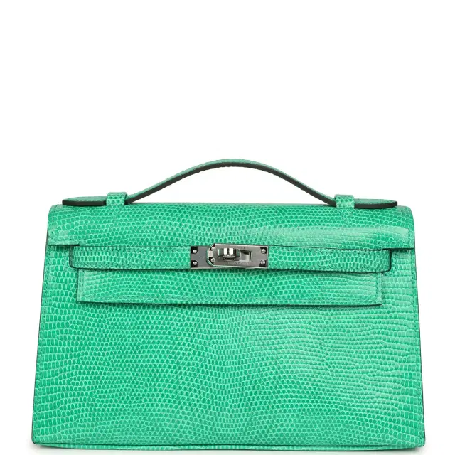 HERMÈS Hermes Kelly Pochette Menthe Varanus Niloticus Lizard Palladium Hardware