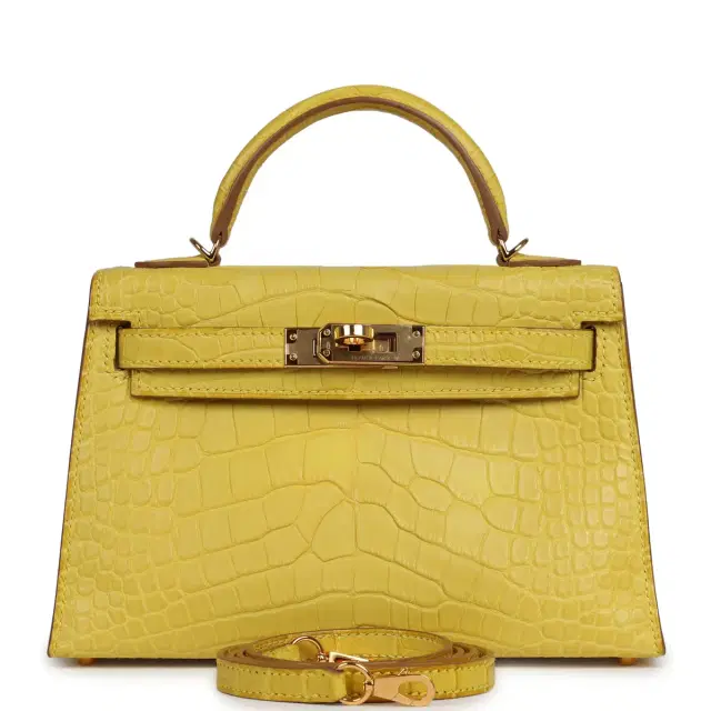HERMÈS Pre-owned Hermes Kelly 20 Sellier Mimosa Matte Alligator Gold Hardware