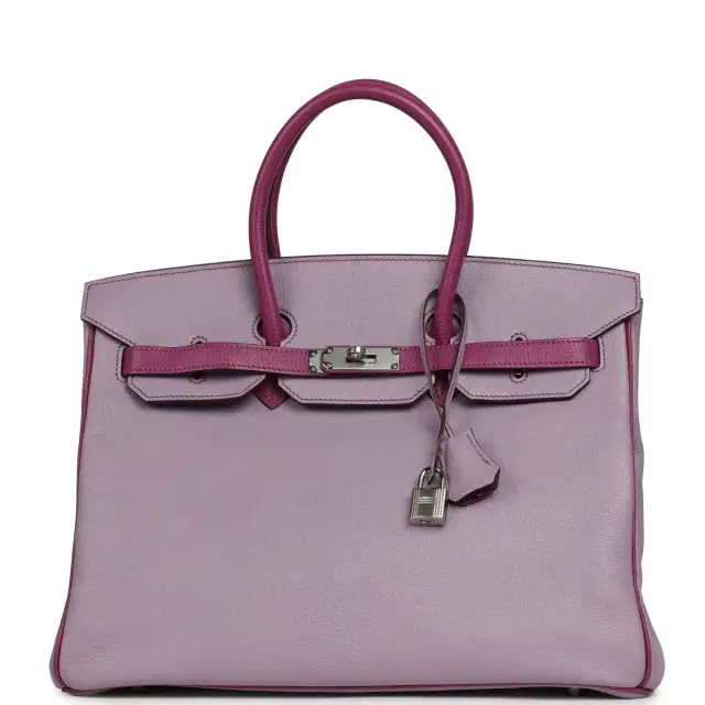 HERMÈS Pre-owned Hermes Special Order (HSS) Birkin 35 Lilac, Cyclamen Chevre Mysore Palladium Hardware