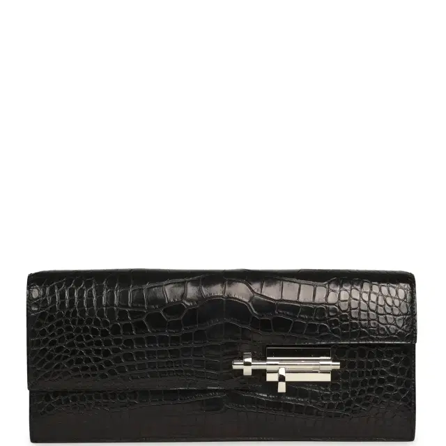 HERMÈS Pre-owned Hermes Verrou Clutch Black Matte Alligator Mississippiensis Palladium Hardware