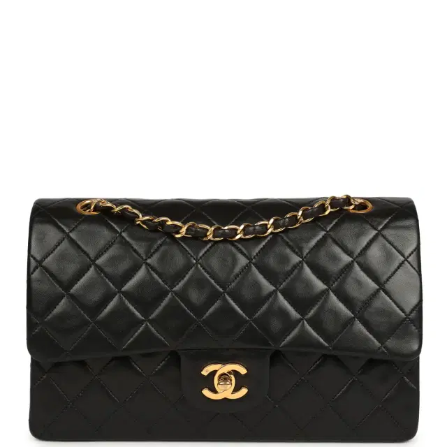 Chanel Vintage Chanel Medium Classic Double Flap Bag Black Lambskin Gold Hardware