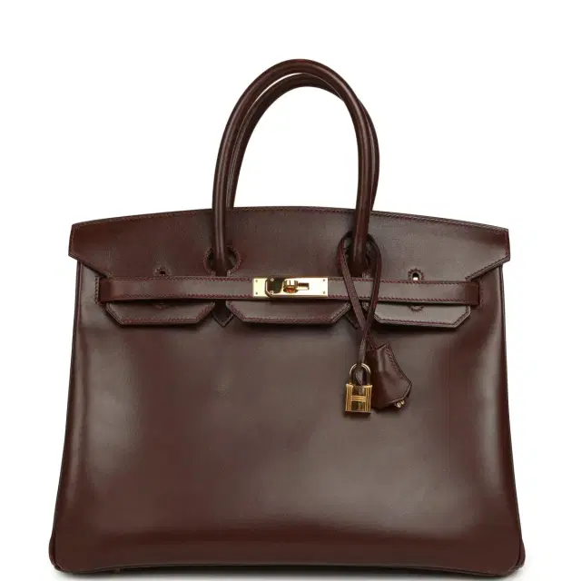 HERMÈS Vintage Hermes Birkin 35 Noisette Box Gold Hardware