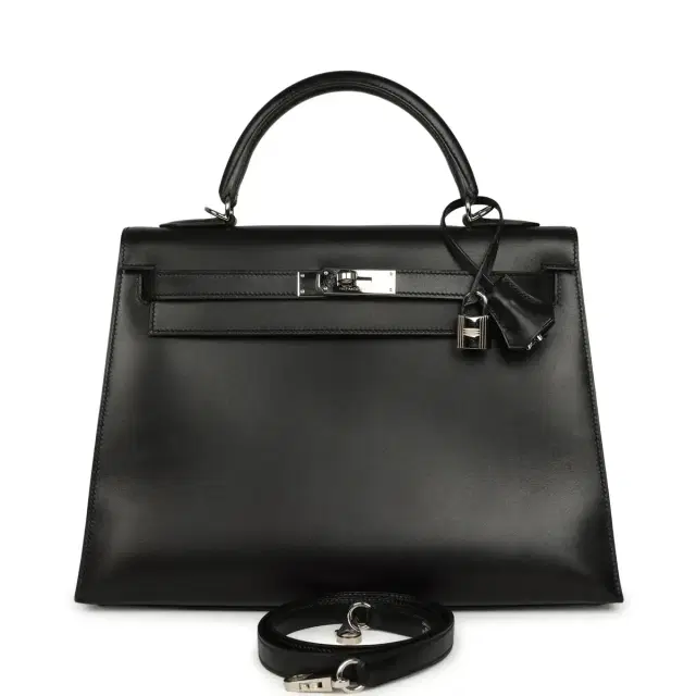 HERMÈS Vintage Hermes Kelly Sellier 32 Black Box Palladium Hardware